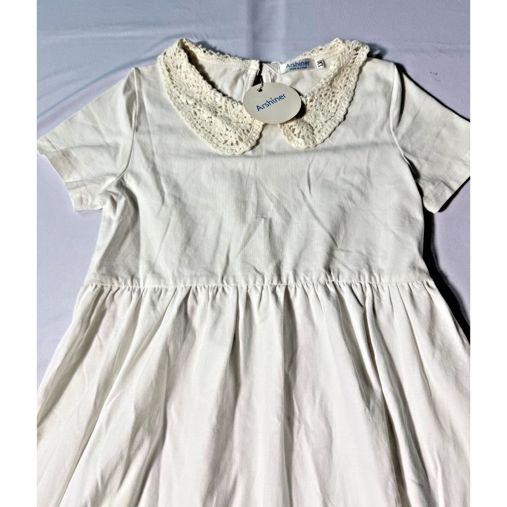 Arshiner Girls White Dress w/ Lace Peter Pan Collar Size 130cm